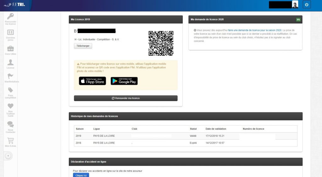 capture se licencier FFTRI espace perso